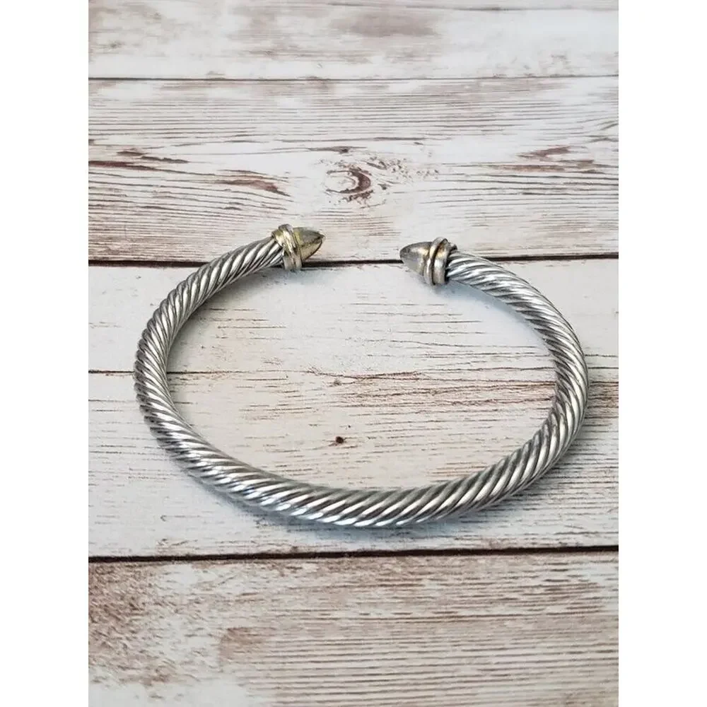 Vintage Bracelet / Bangle - Silver Tone with Multi Colored Ends 6.75